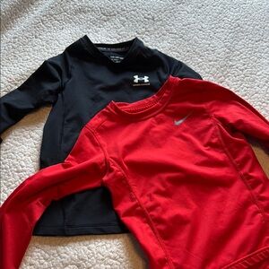 Under Armour and Nike Kids Long Sleeve Baselayer Shirts - Black and Red